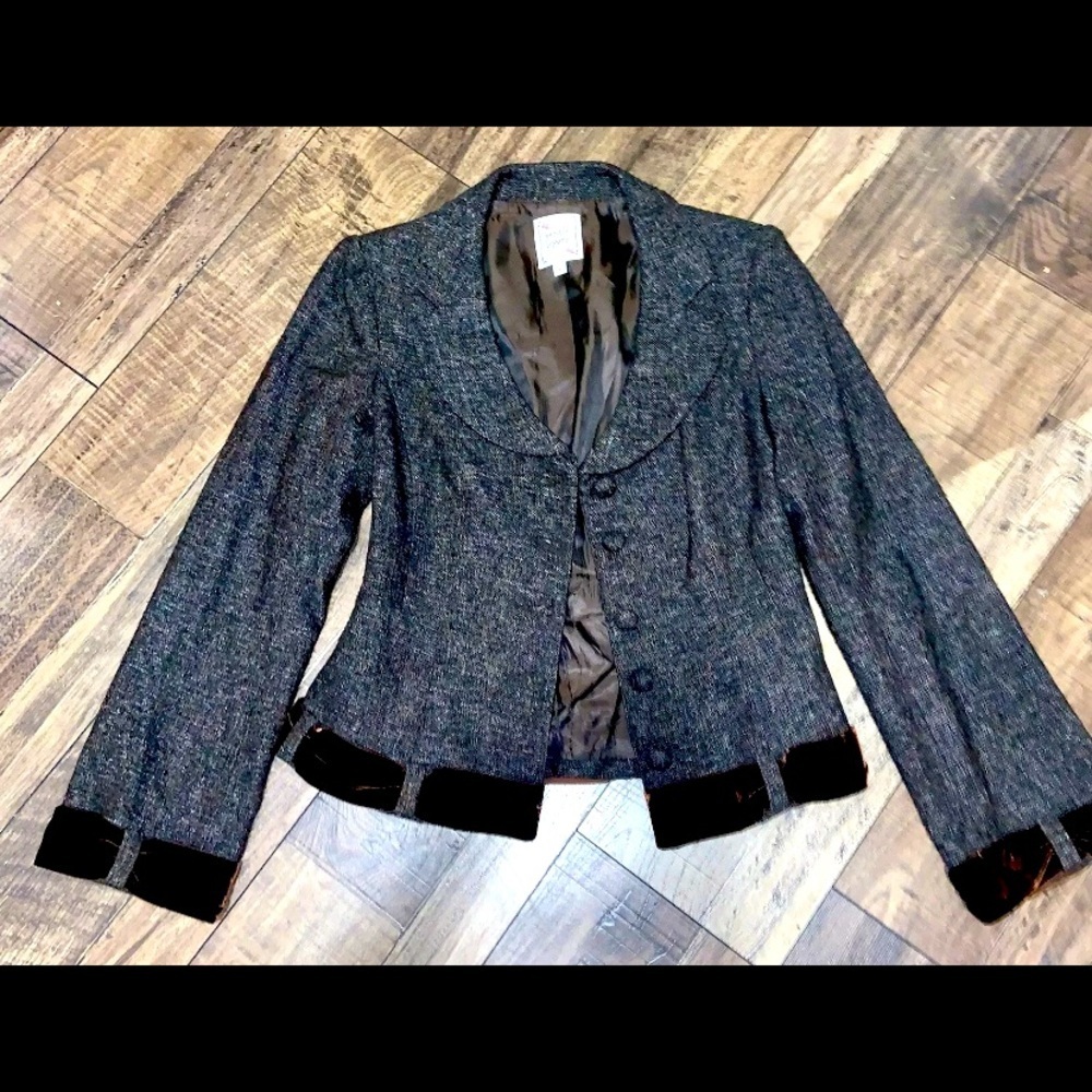Nanette lepore brown tweed y2k bow blazer designer coquette boho fall 90s casual